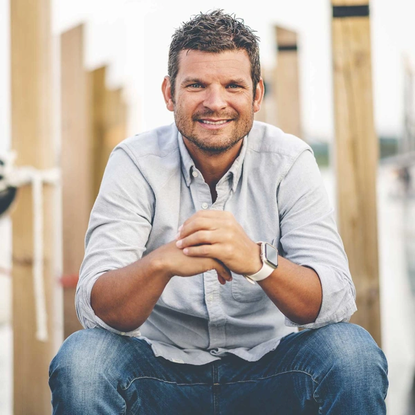 Closeup Focus Shot Handsome Adult Man Sitting Pier